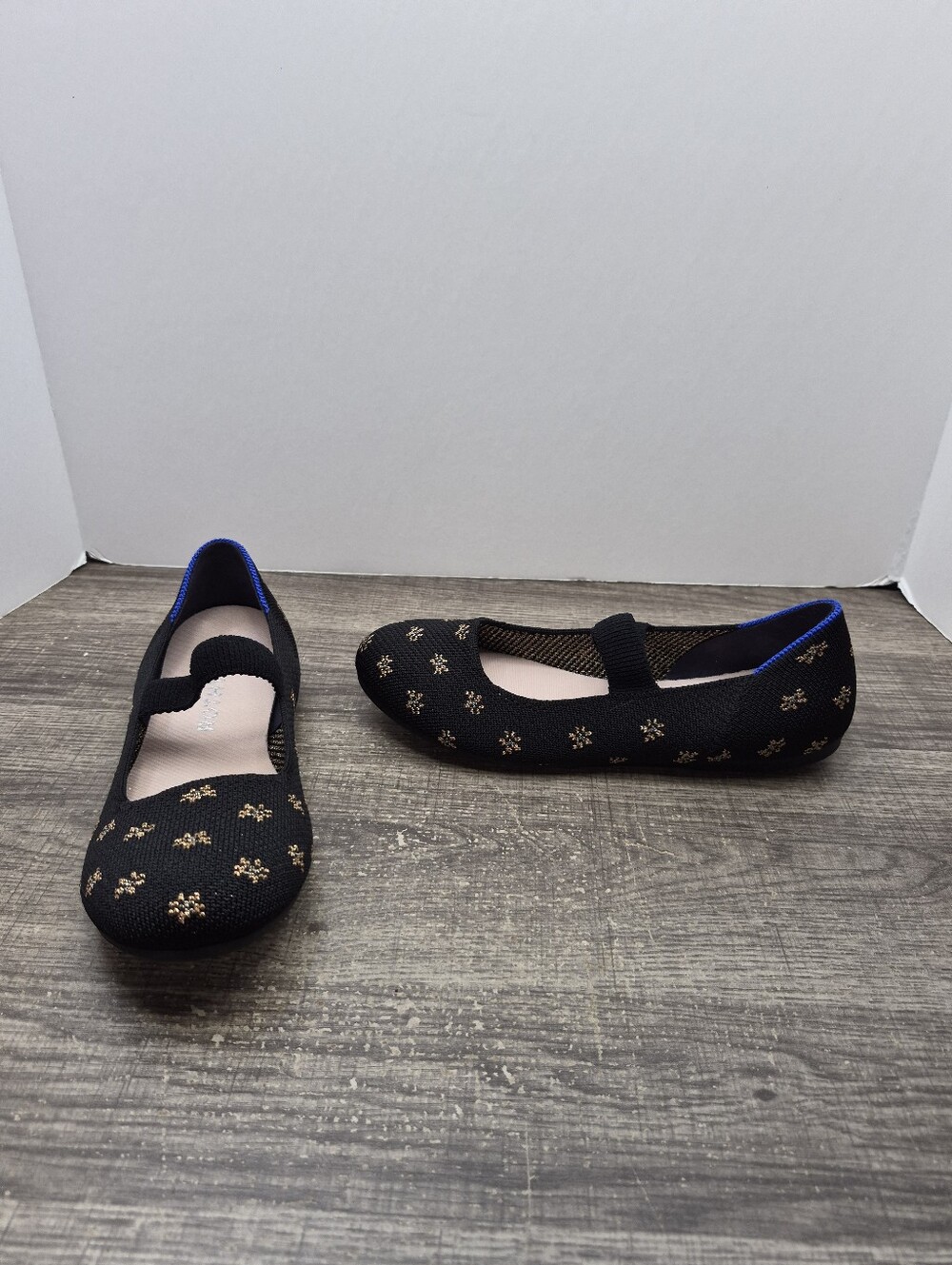 Rothy's Mary Jane Flats Slip-On Shoes Black Gold Kids Girls Size 4 K